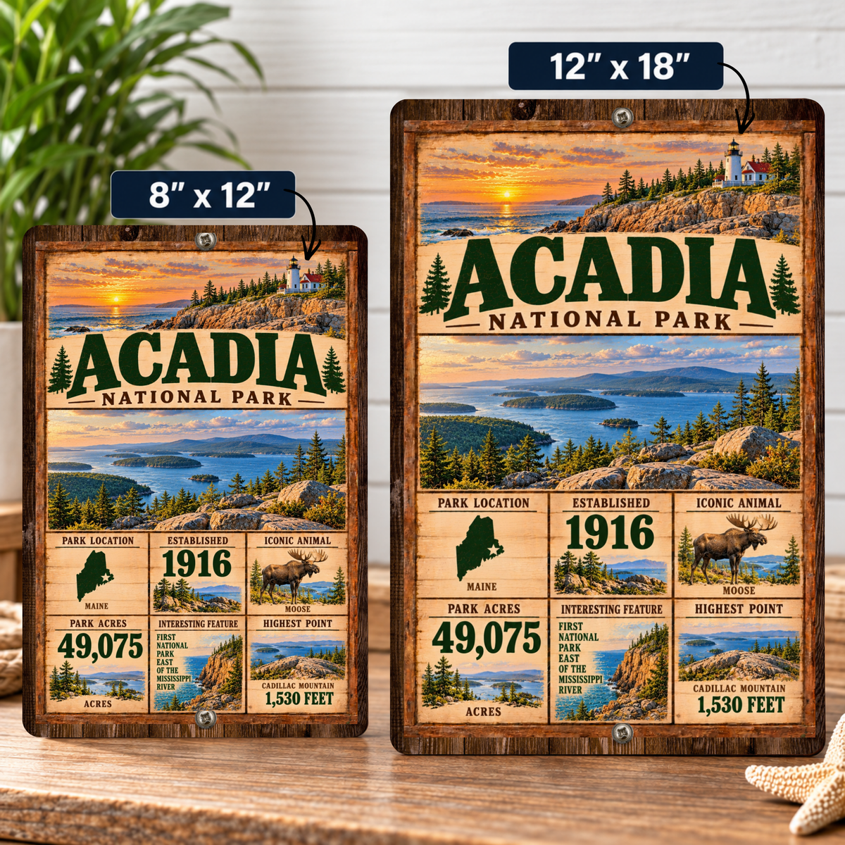 Acadia National Park aluminum sign size comparison