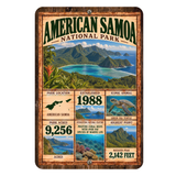 American Samoa National Park facts aluminum sign with tropical island scenery and green sea turtle