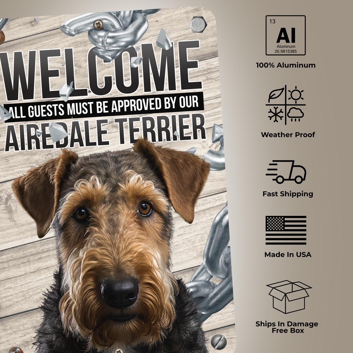 Airedale Terrier Welcome Aluminum Sign