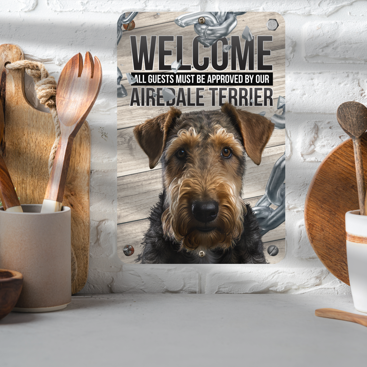 Airedale Terrier Welcome Aluminum Sign