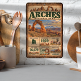 Arches National Park facts aluminum sign displayed on a kitchen wall