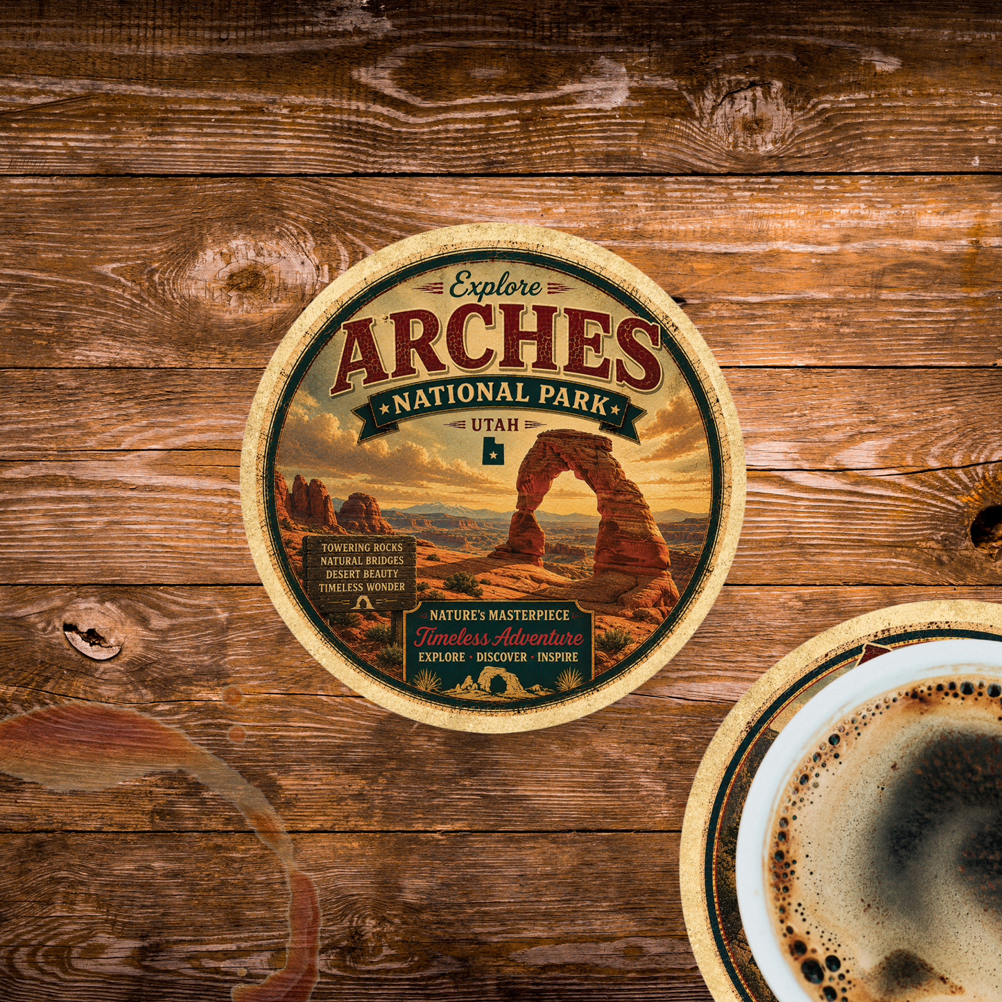 Arches National Park Ceramic Coaster – 4" Round