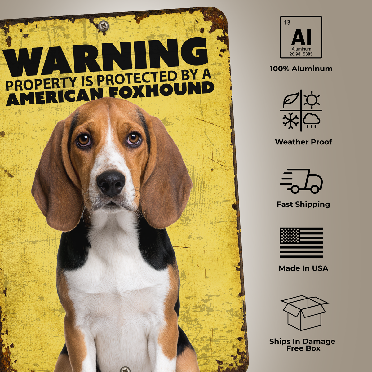 Warning American Foxhound Aluminum Sign