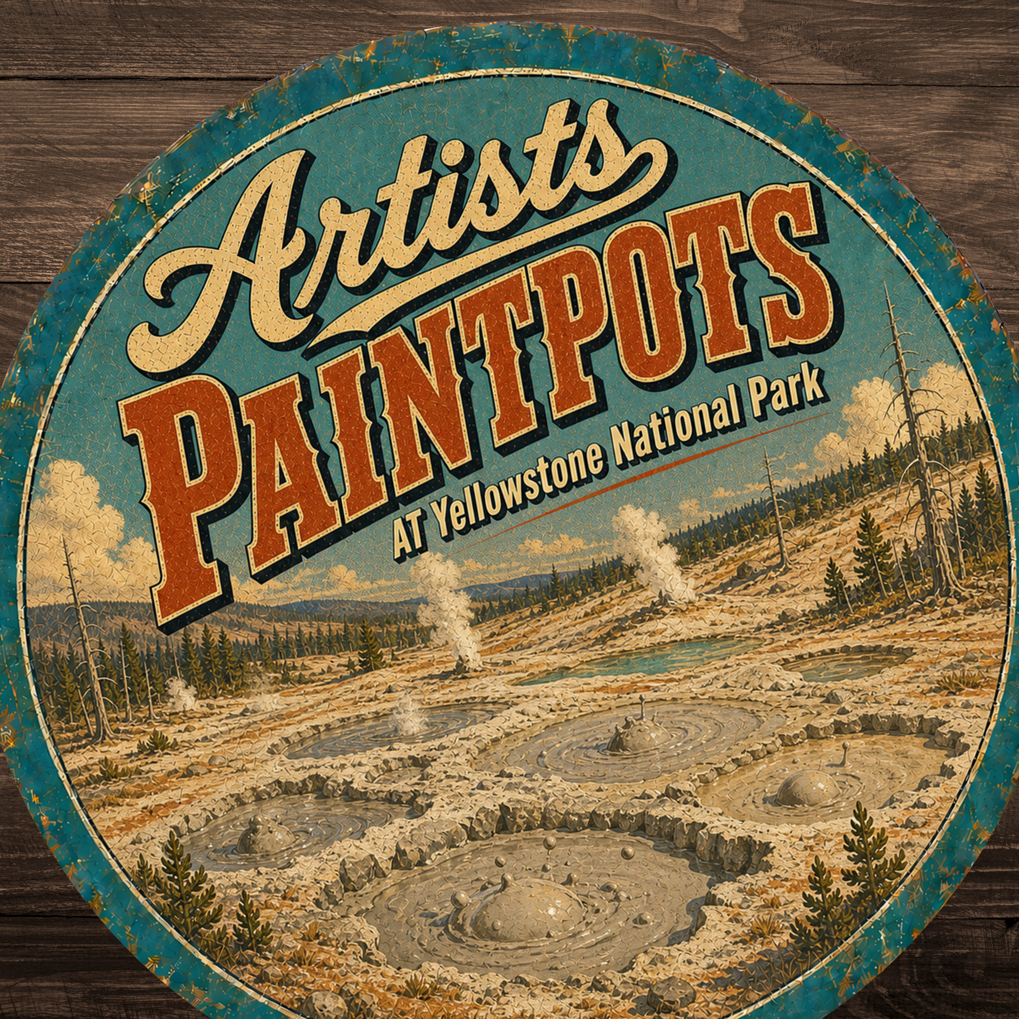 Artists Paintpots Yellowstone National Park Sign 12" Round