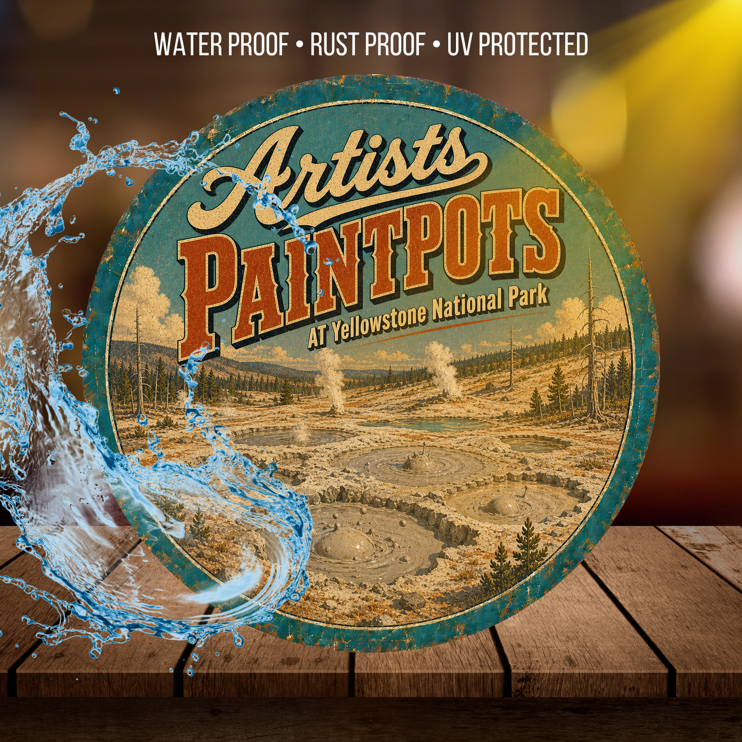 Artists Paintpots Yellowstone National Park Sign 12" Round