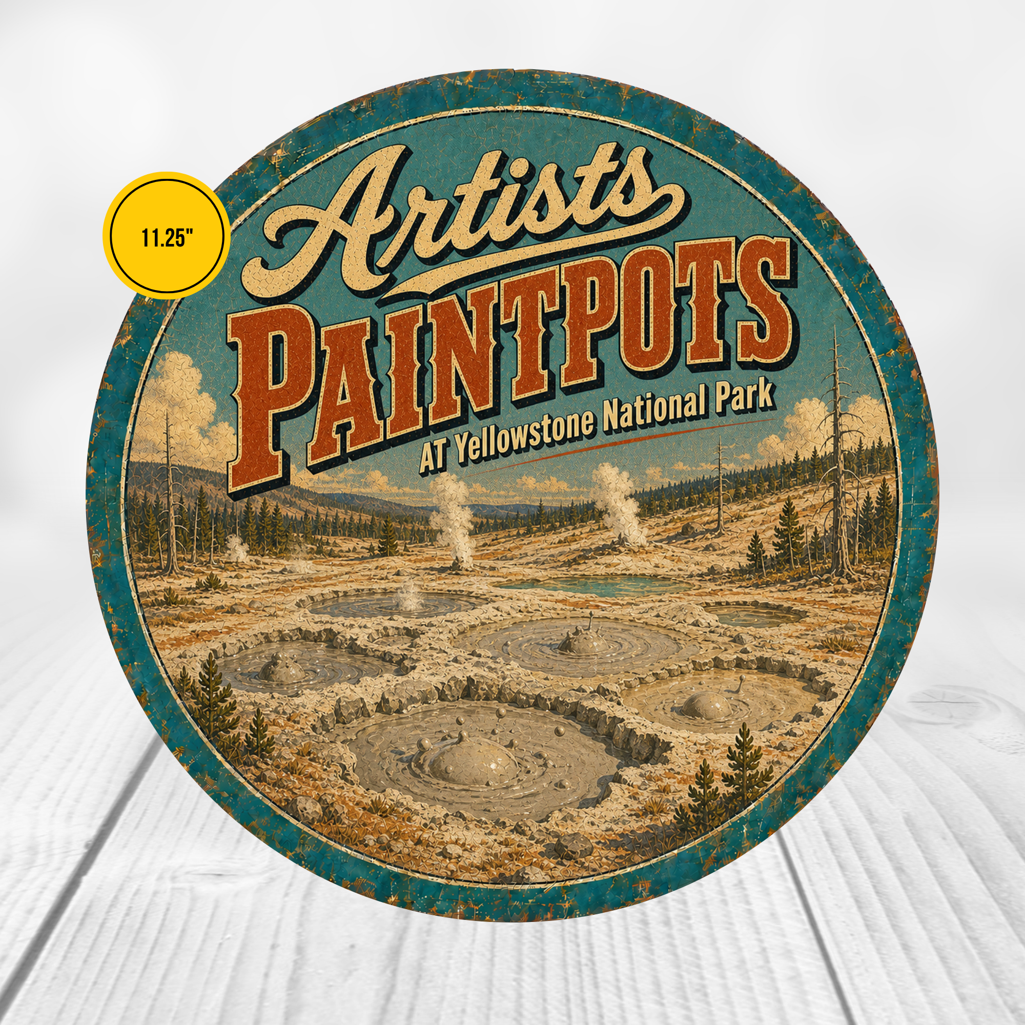 Artists Paintpots Yellowstone National Park Sign 12" Round