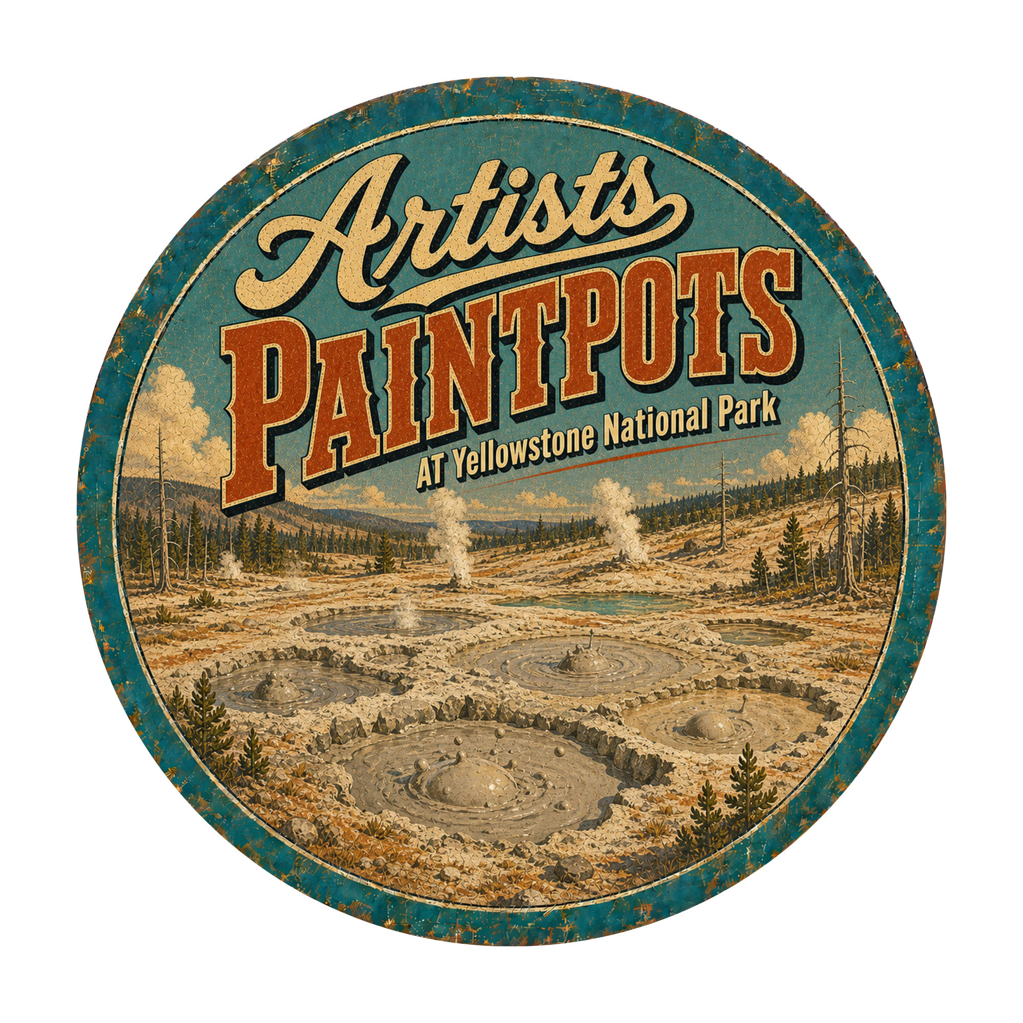 Artists Paintpots Yellowstone National Park Sign 12" Round