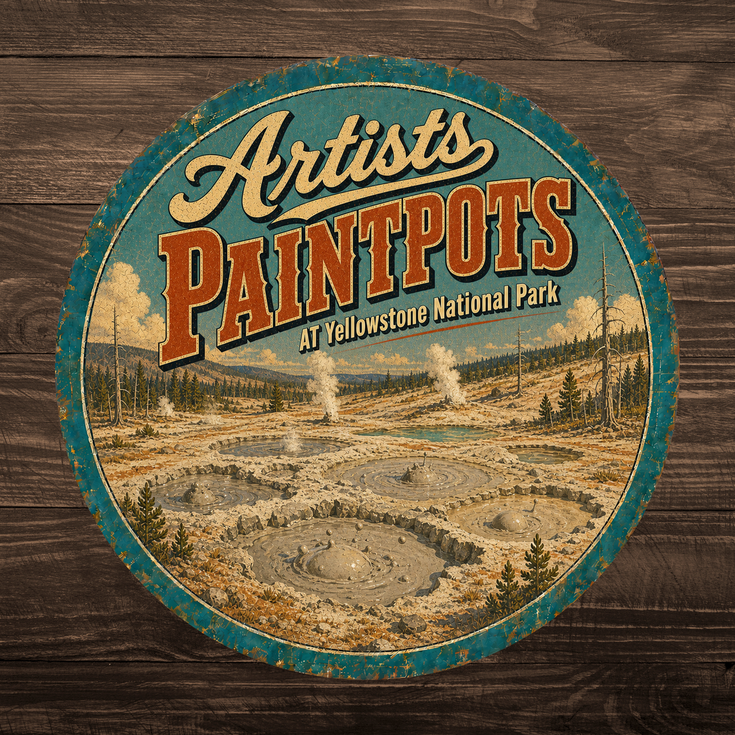 Artists Paintpots Yellowstone National Park Sign 12" Round