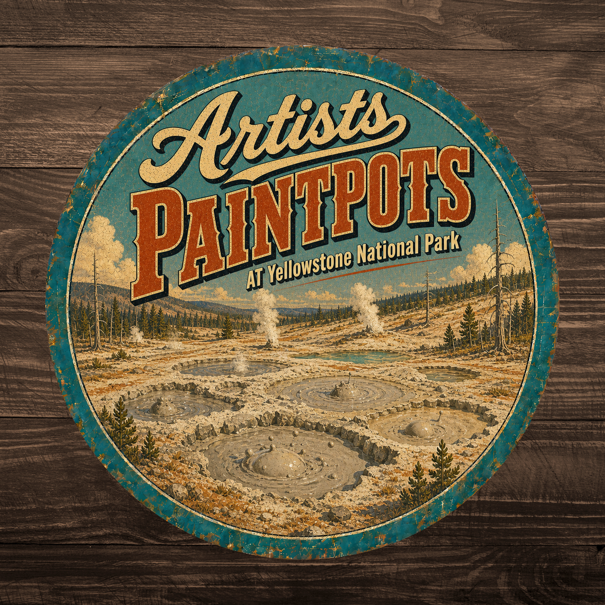 Artists Paintpots Yellowstone National Park Sign 12" Round