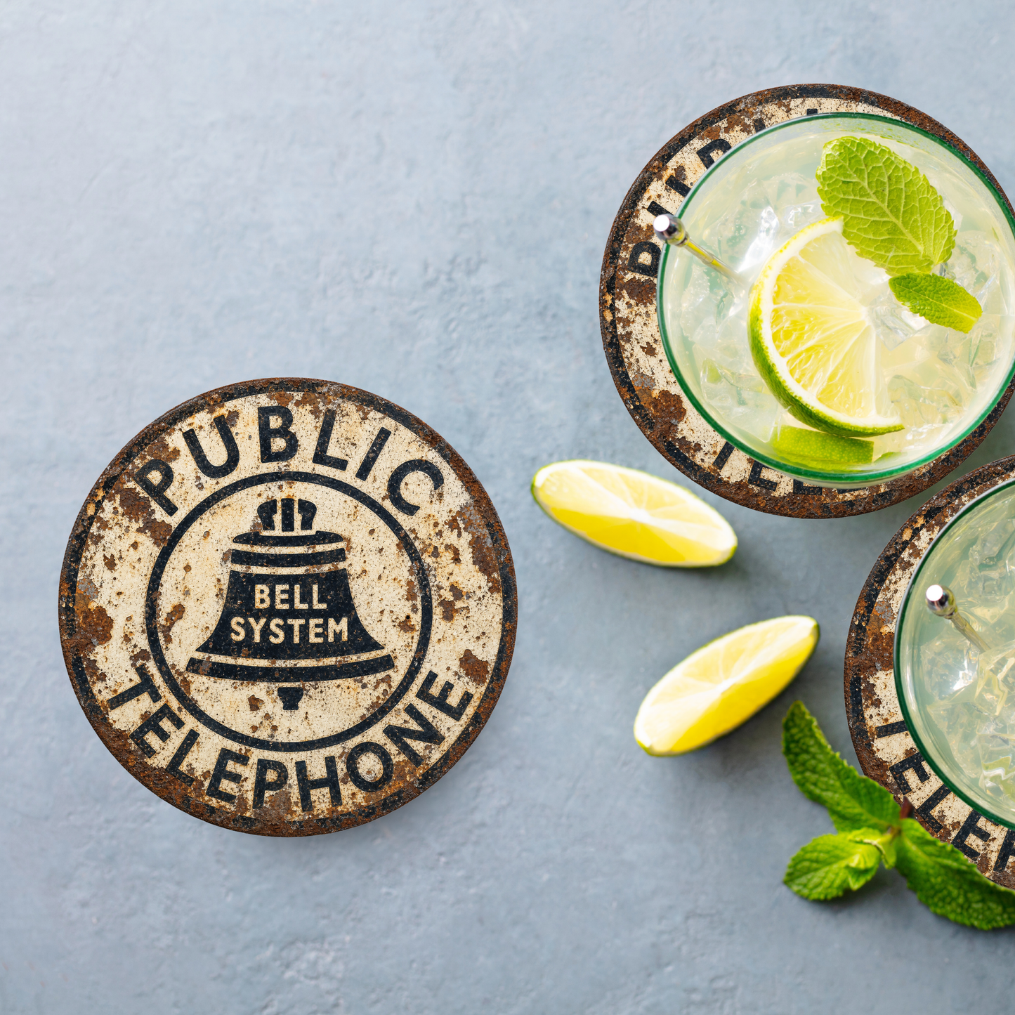 Vintage Bell System Public Telephone Ceramic Coaster – 4-Inch Round