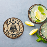 Vintage Bell System Public Telephone Ceramic Coaster – 4-Inch Round