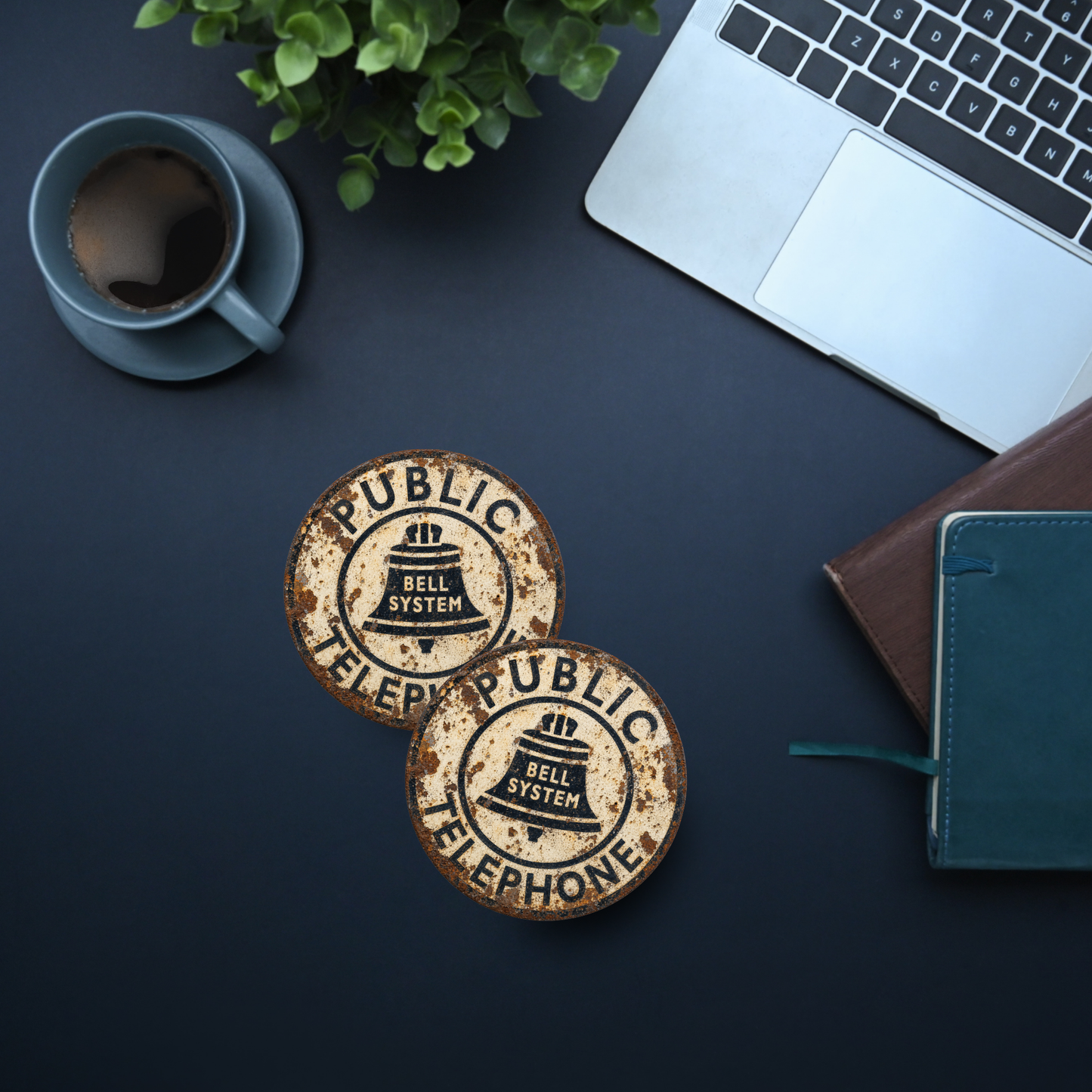 Vintage Bell System Public Telephone Ceramic Coaster – 4-Inch Round