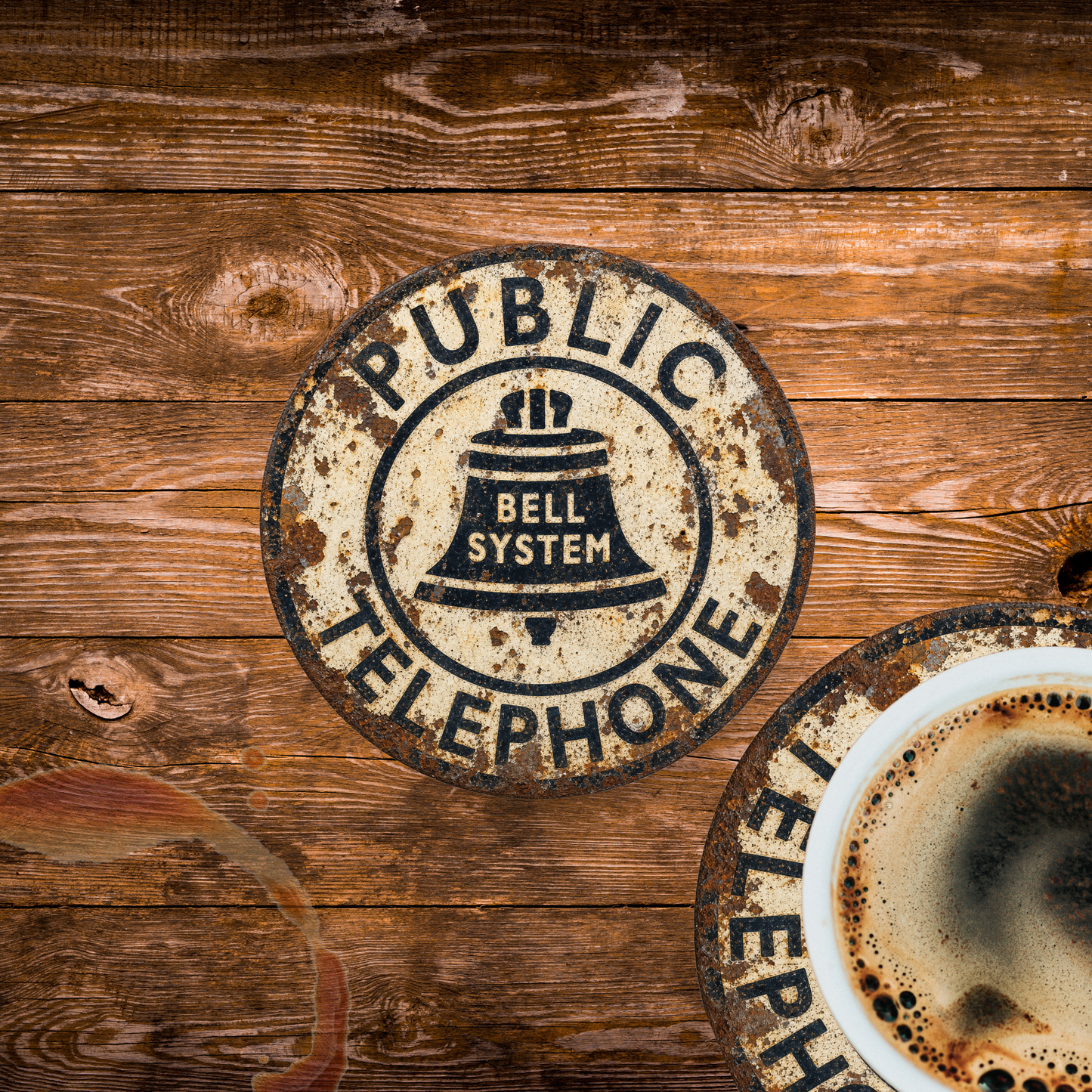 Vintage Bell System Public Telephone Ceramic Coaster – 4-Inch Round