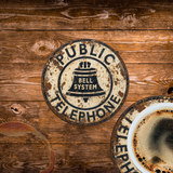 Vintage Bell System Public Telephone Ceramic Coaster – 4-Inch Round