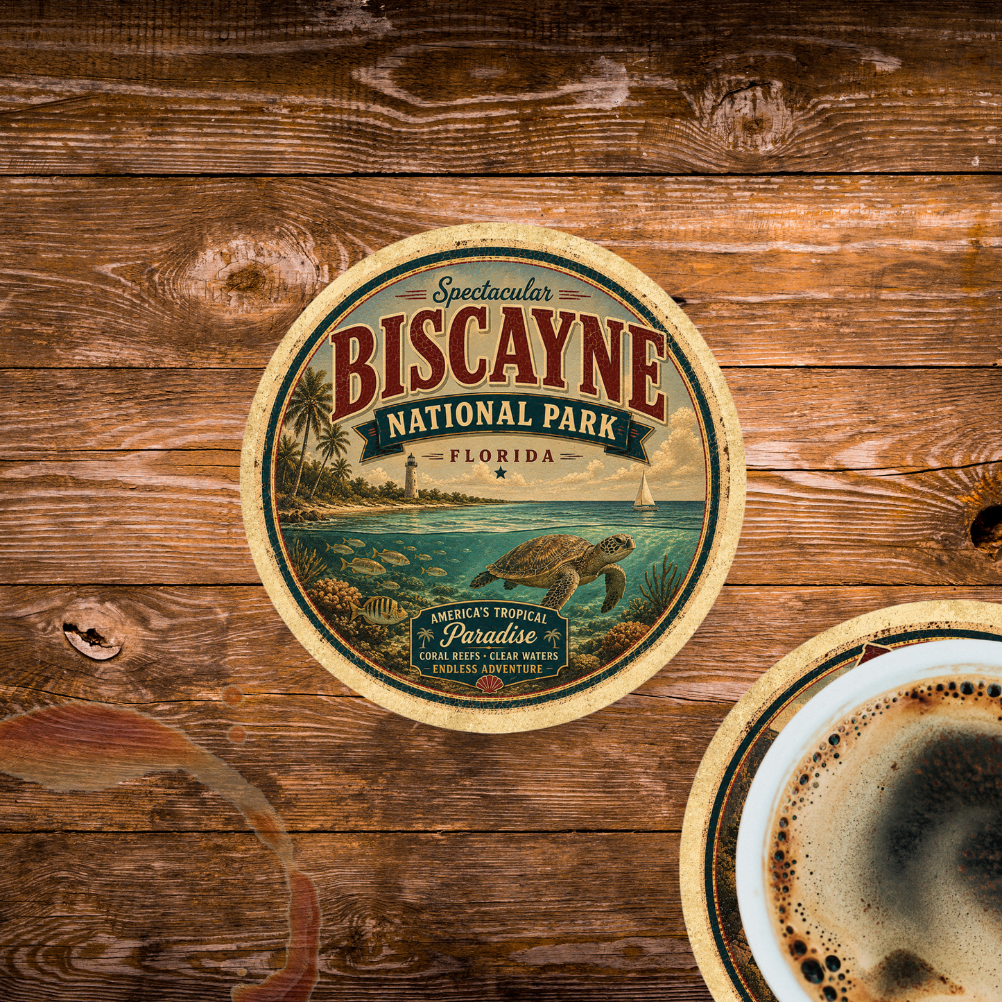 Biscayne National Park Ceramic Coaster – 4" Round