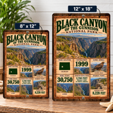 Black Canyon National Park facts sign shown in 8 by 12 and 12 by 18 inch sizes