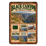 Black Canyon of the Gunnison National Park facts aluminum sign with vintage canyon artwork