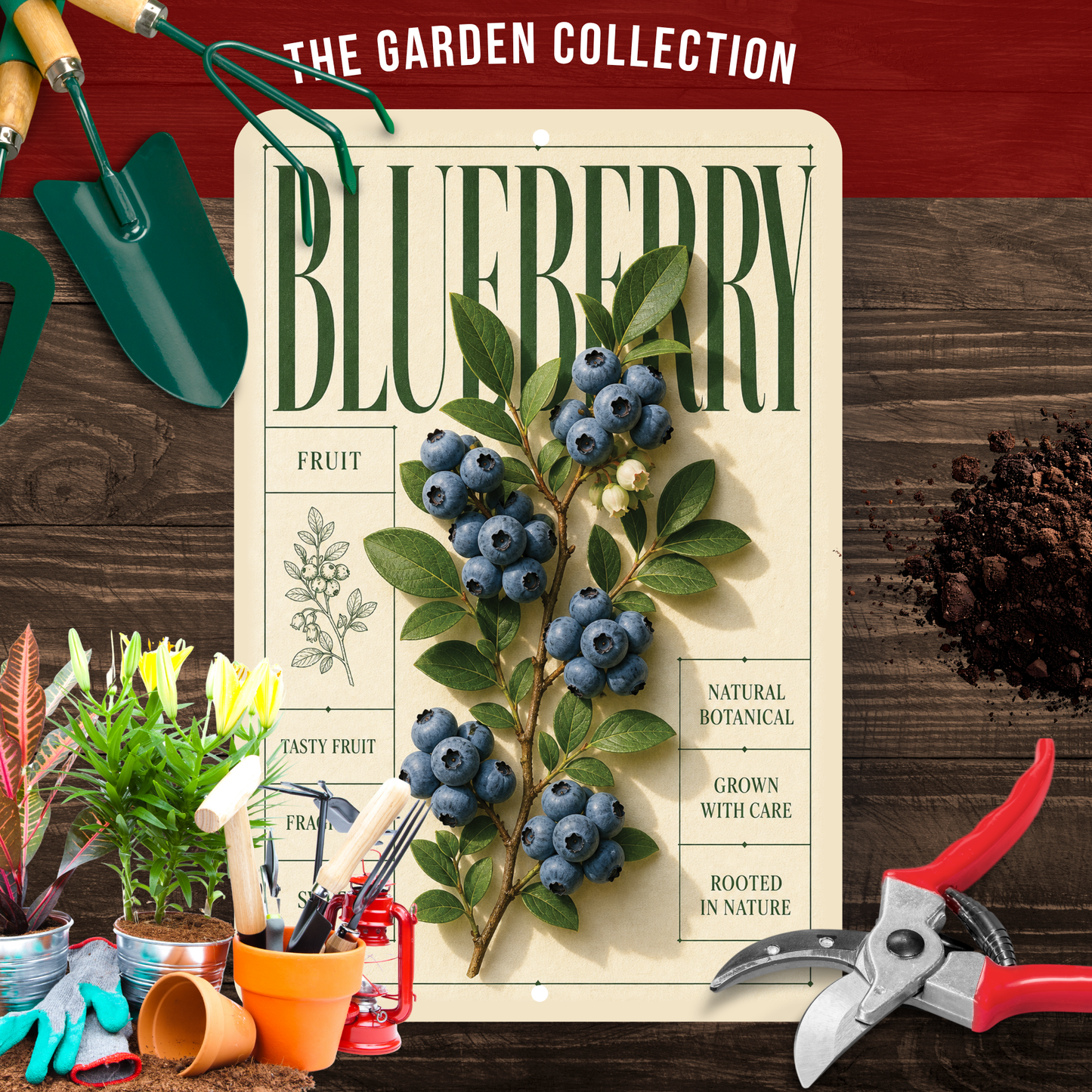 Blueberry Botanical Aluminum Sign – Fruit Kitchen & Garden Décor