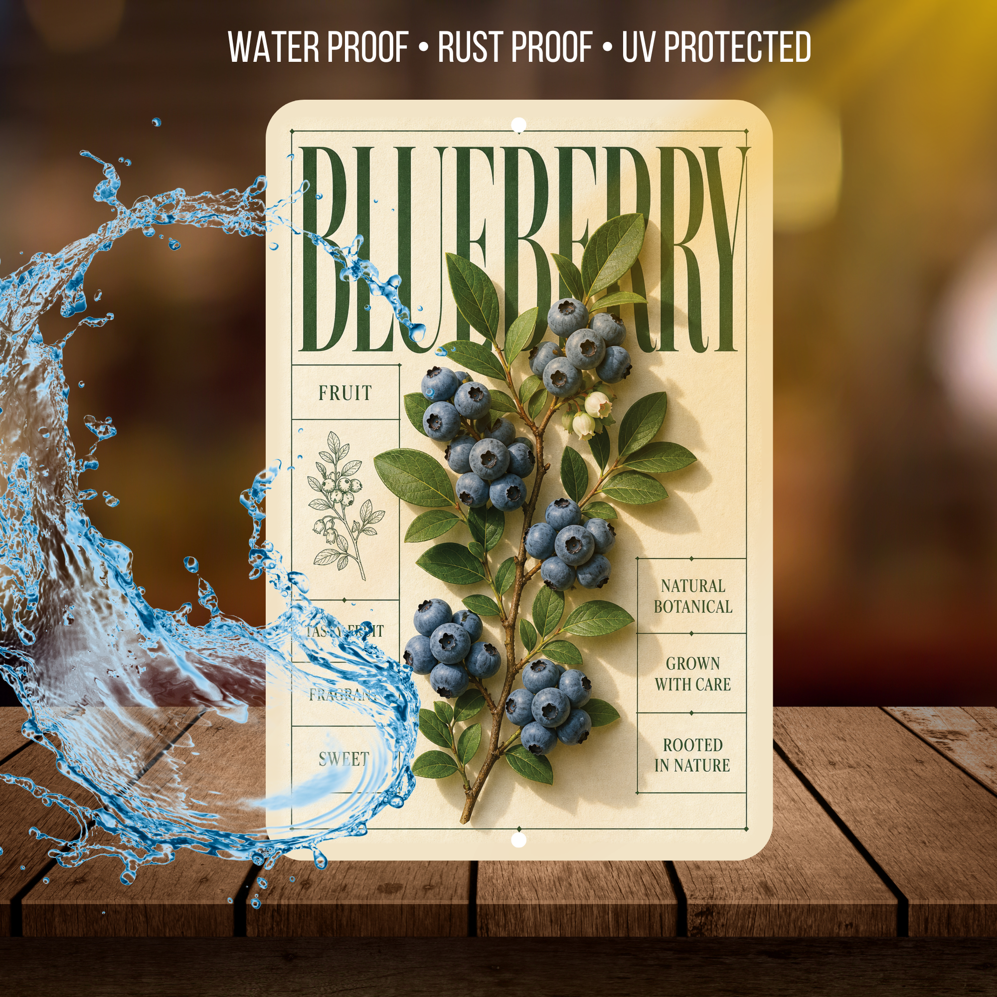 Blueberry Botanical Aluminum Sign – Fruit Kitchen & Garden Décor