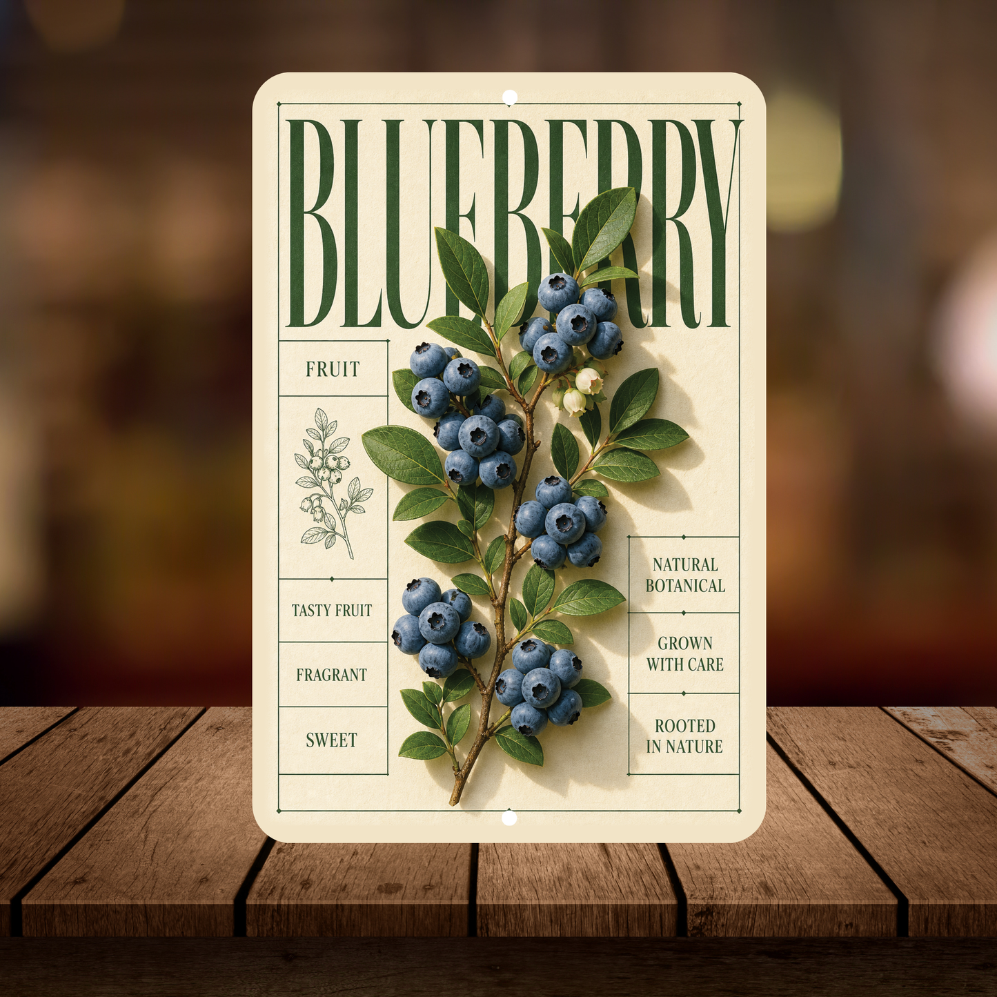 Blueberry Botanical Aluminum Sign – Fruit Kitchen & Garden Décor