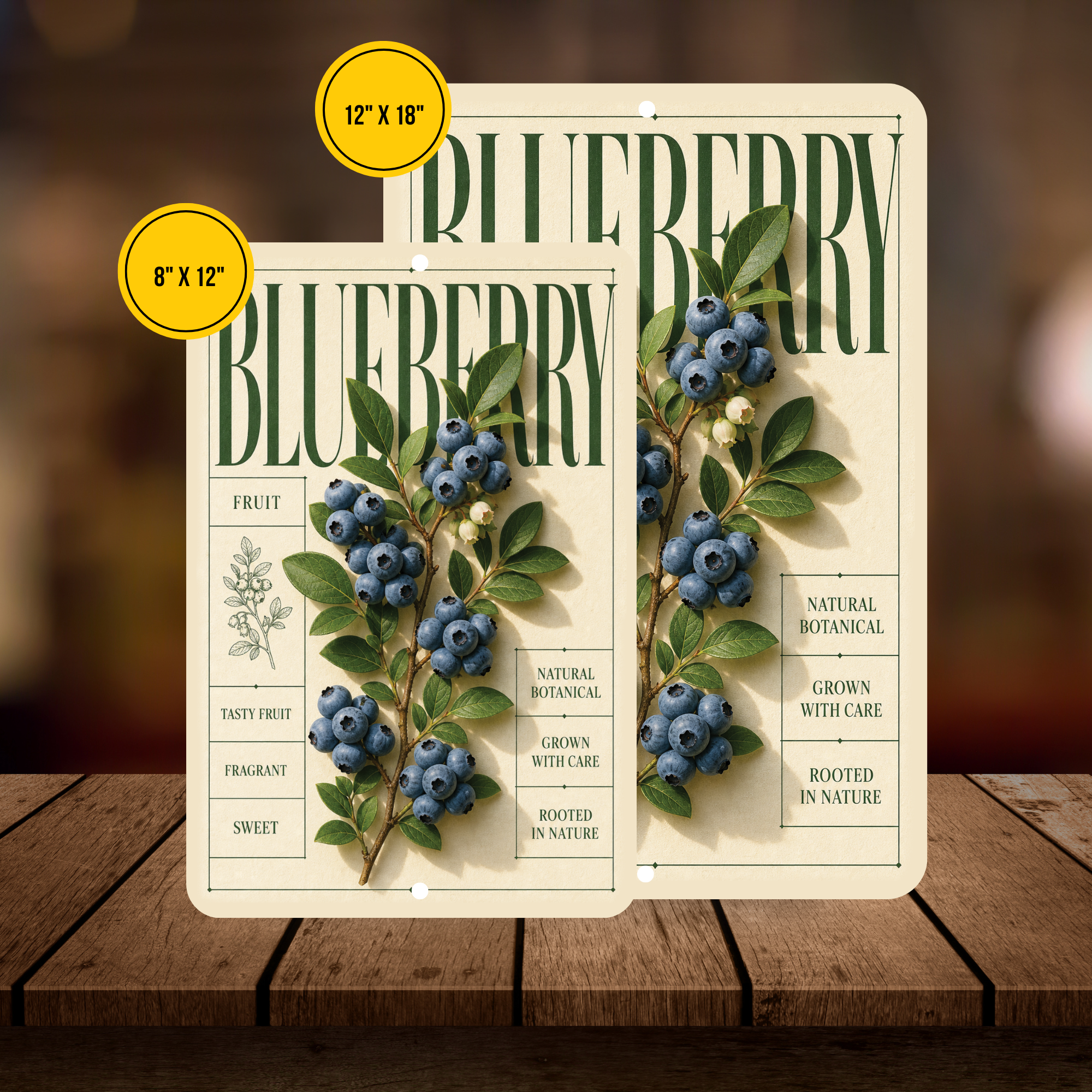 Blueberry Botanical Aluminum Sign – Fruit Kitchen & Garden Décor