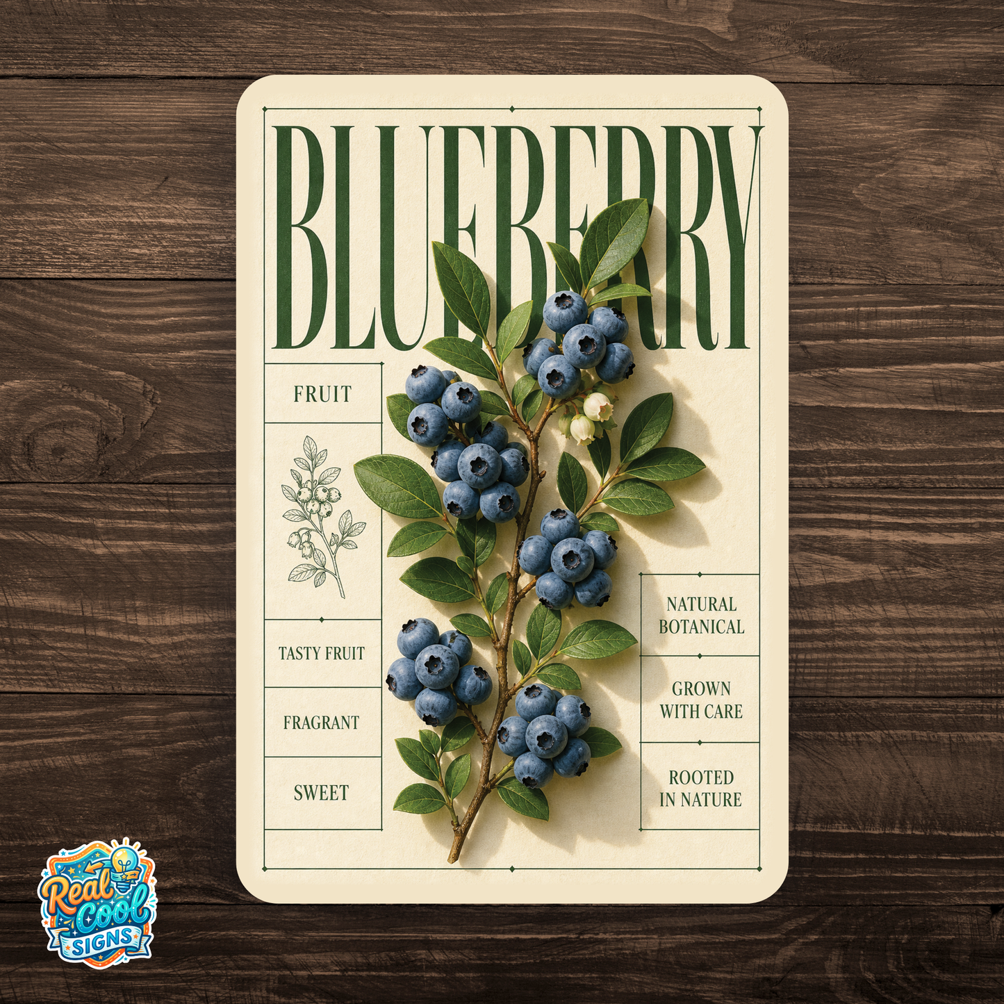 Blueberry Botanical Aluminum Sign – Fruit Kitchen & Garden Décor