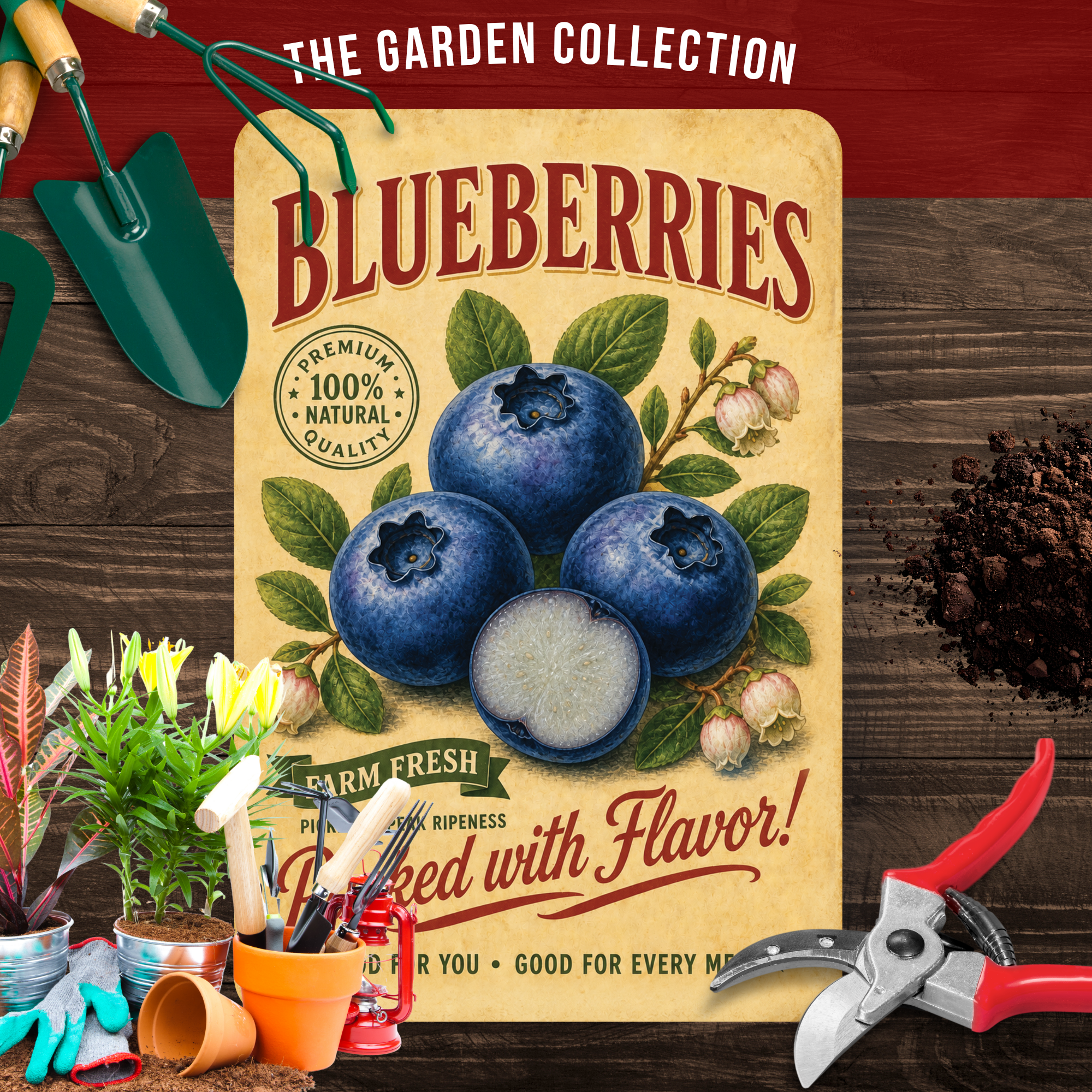 Vintage Blueberries Farm Fresh Aluminum Sign