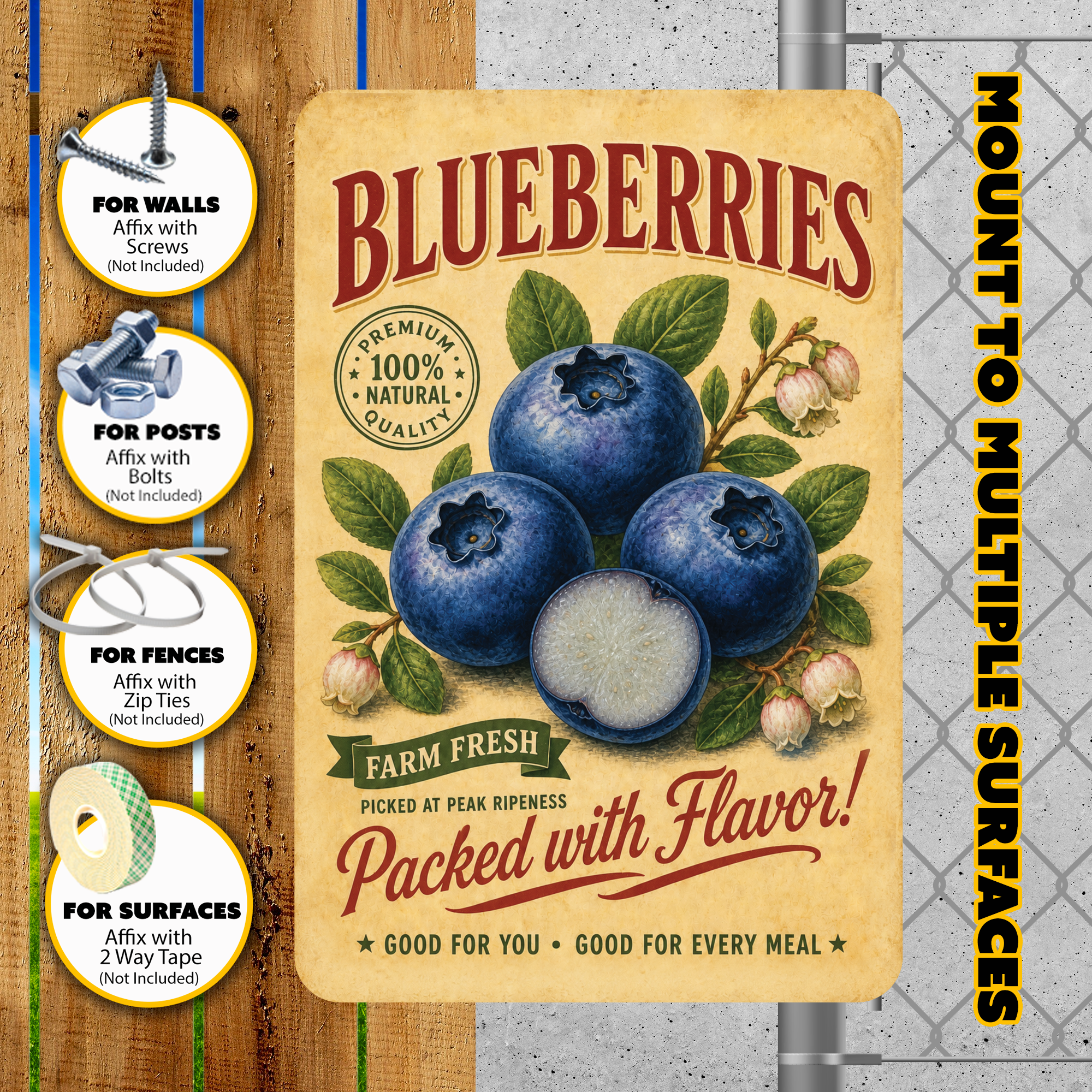 Vintage Blueberries Farm Fresh Aluminum Sign