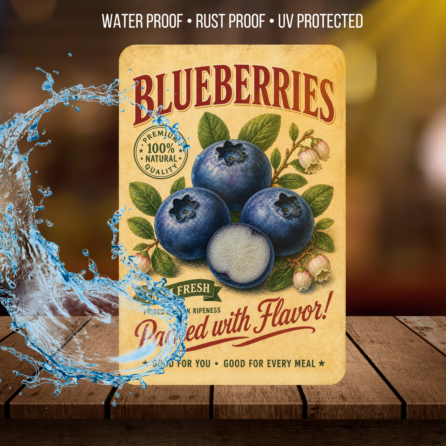 Vintage Blueberries Farm Fresh Aluminum Sign