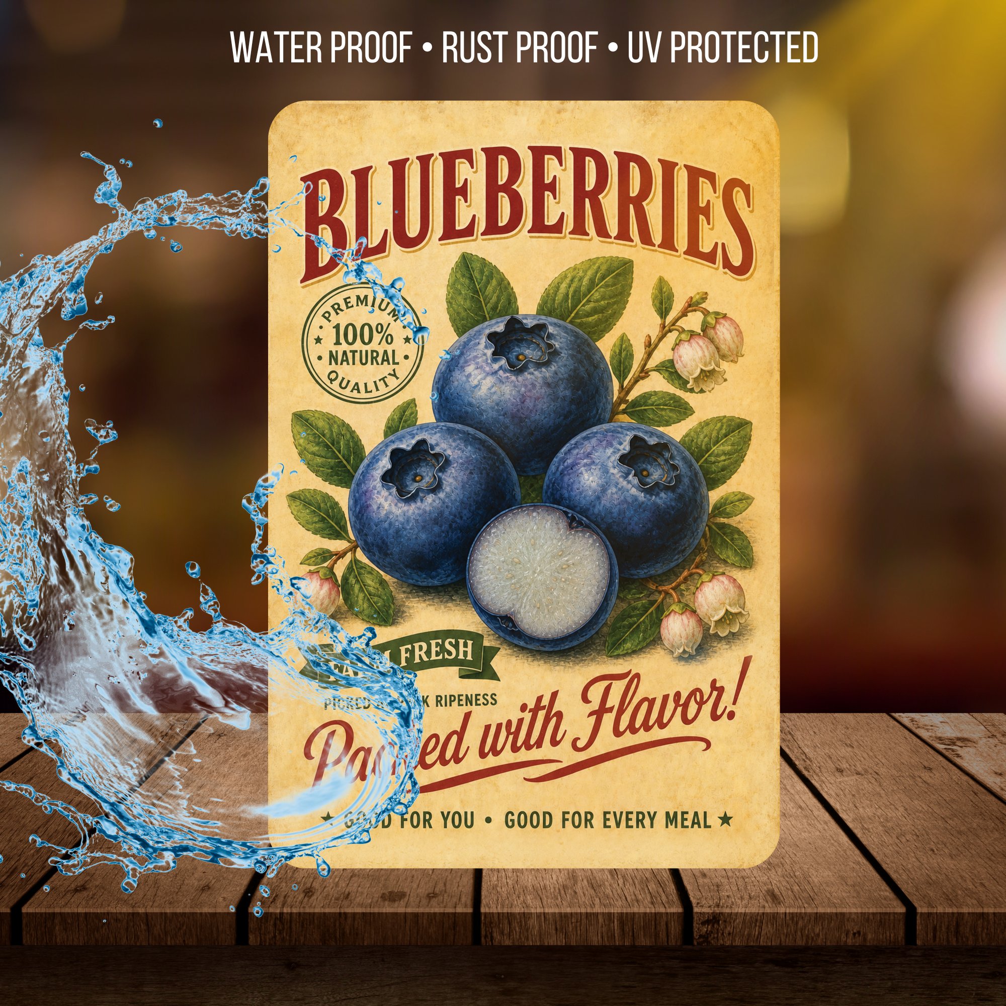 Vintage Blueberries Farm Fresh Aluminum Sign