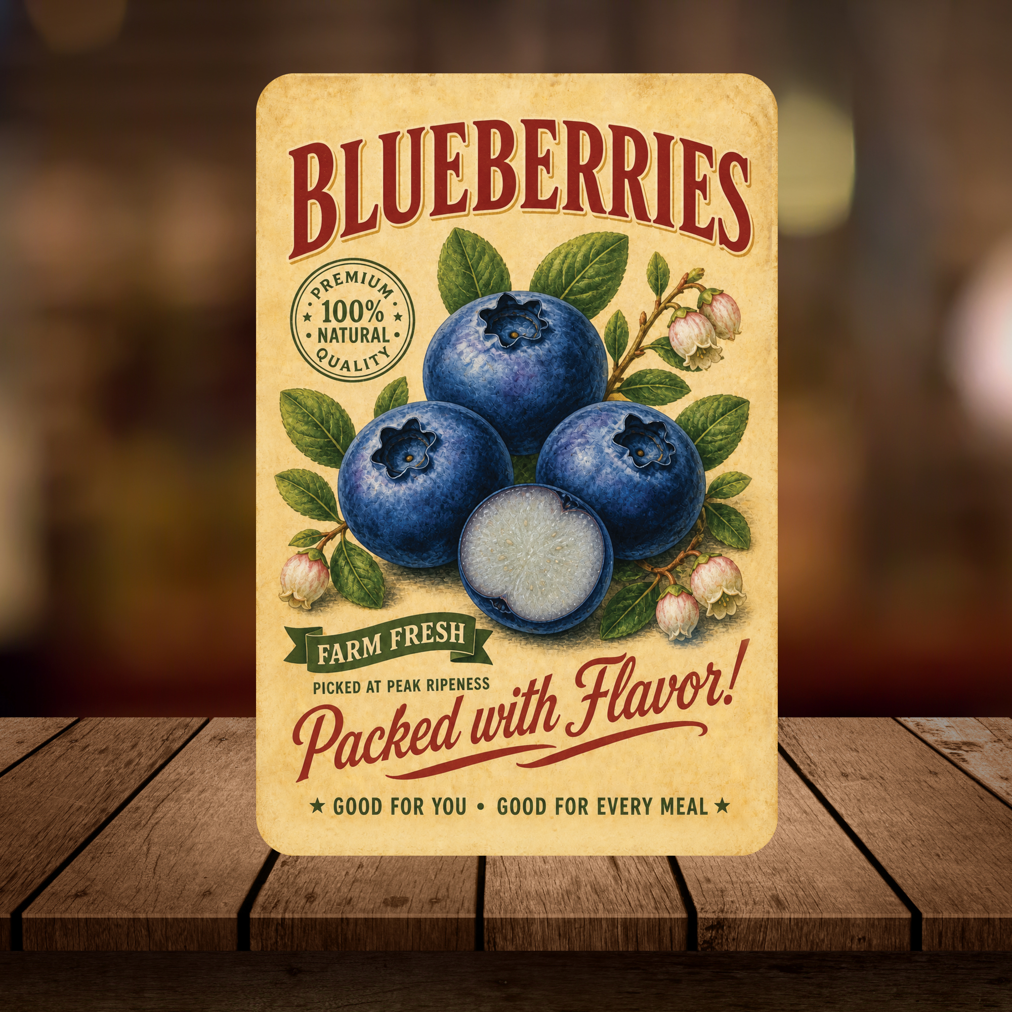 Vintage Blueberries Farm Fresh Aluminum Sign