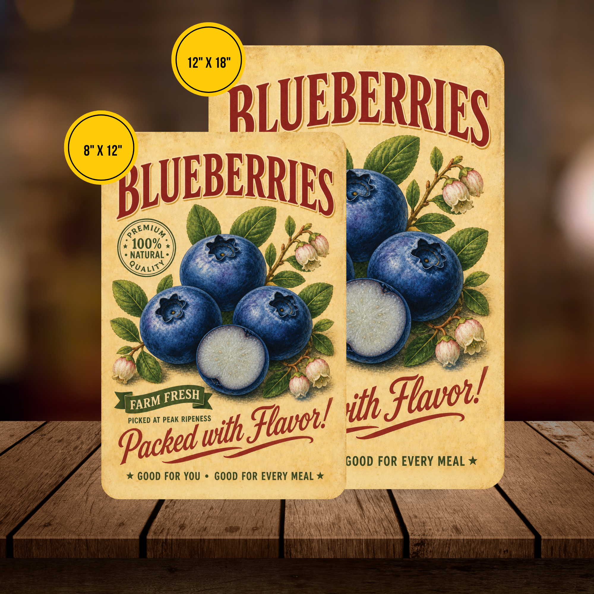 Vintage Blueberries Farm Fresh Aluminum Sign
