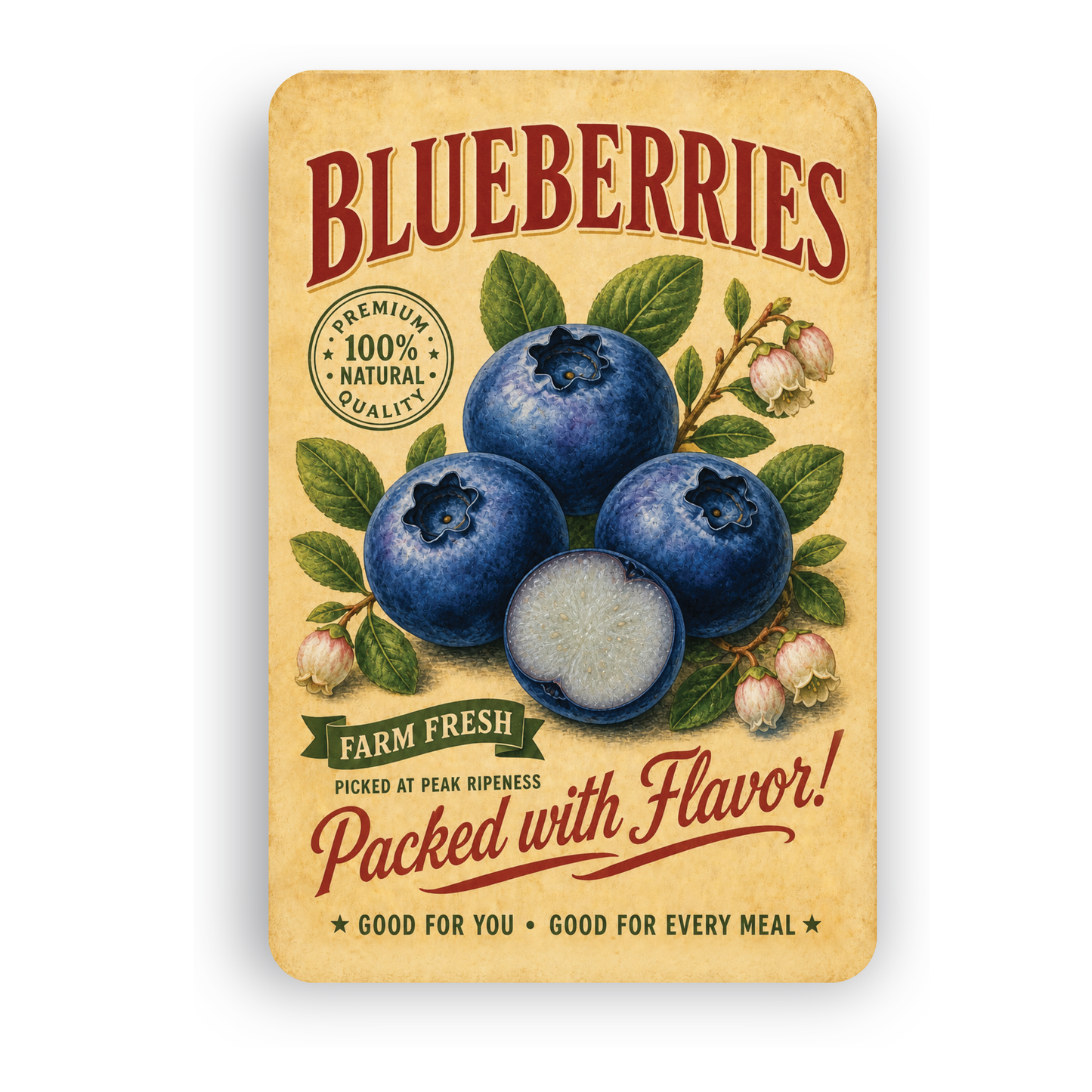 Vintage Blueberries Farm Fresh Aluminum Sign