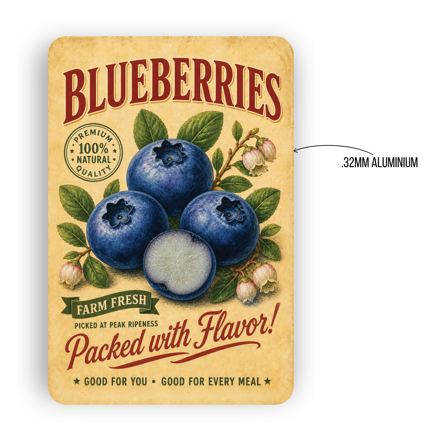 Vintage Blueberries Farm Fresh Aluminum Sign