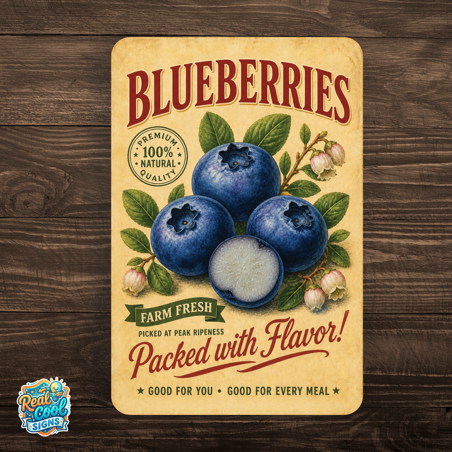 Vintage Blueberries Farm Fresh Aluminum Sign