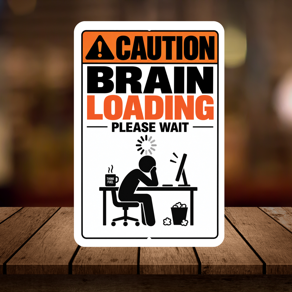Caution Brain Loading Please Wait Sign – Funny Office Aluminum Sign