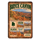 Bryce Canyon National Park facts aluminum sign with vintage hoodoo landscape artwork