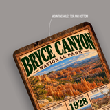 Bryce Canyon National Park aluminum sign showing rounded corners and mounting holes