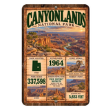 Canyonlands National Park facts aluminum sign with vintage Utah canyon landscape artwork