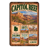 Capitol Reef National Park facts aluminum sign with vintage Utah red rock landscape artwork