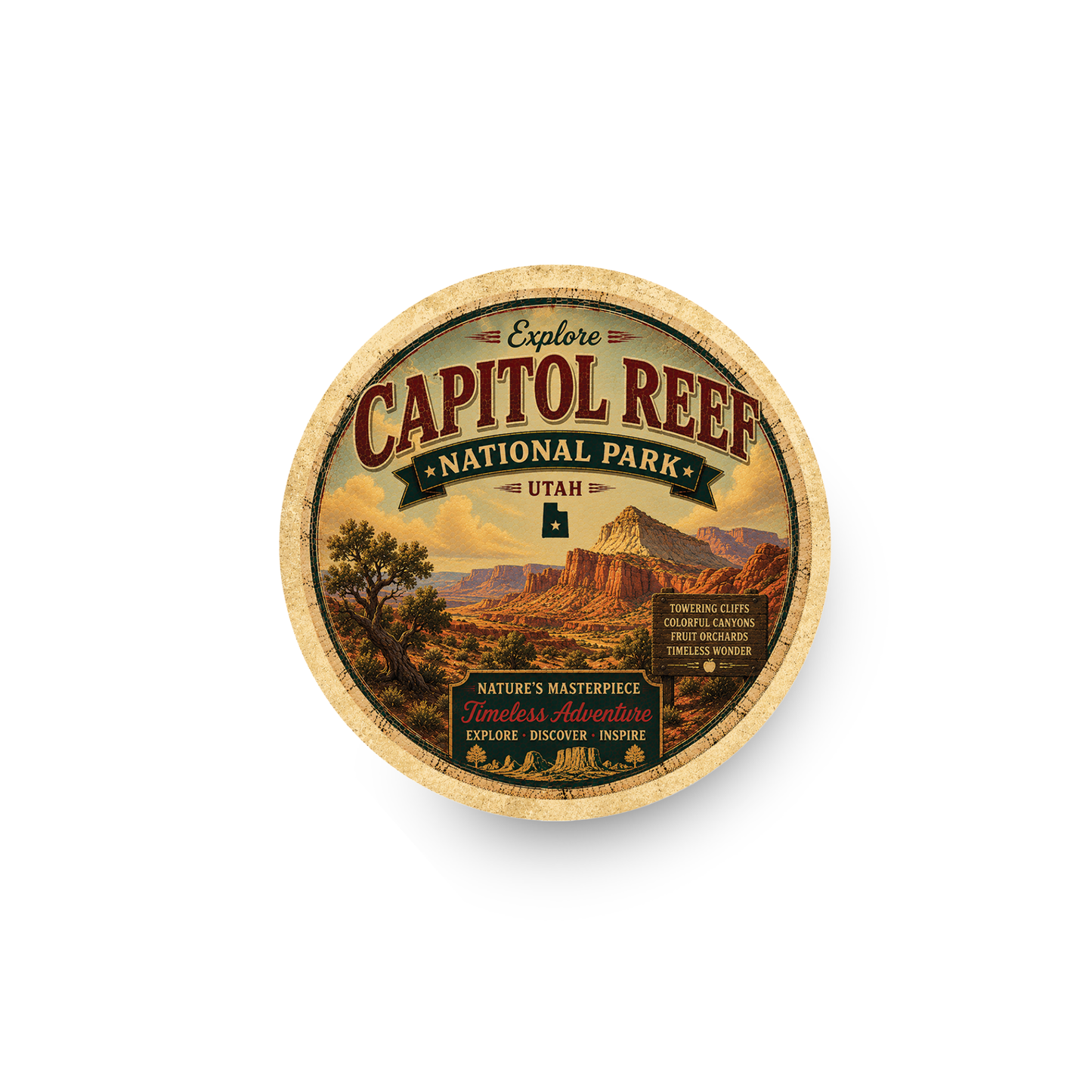 Capitol Reef National Park Ceramic Coaster – 4" Round