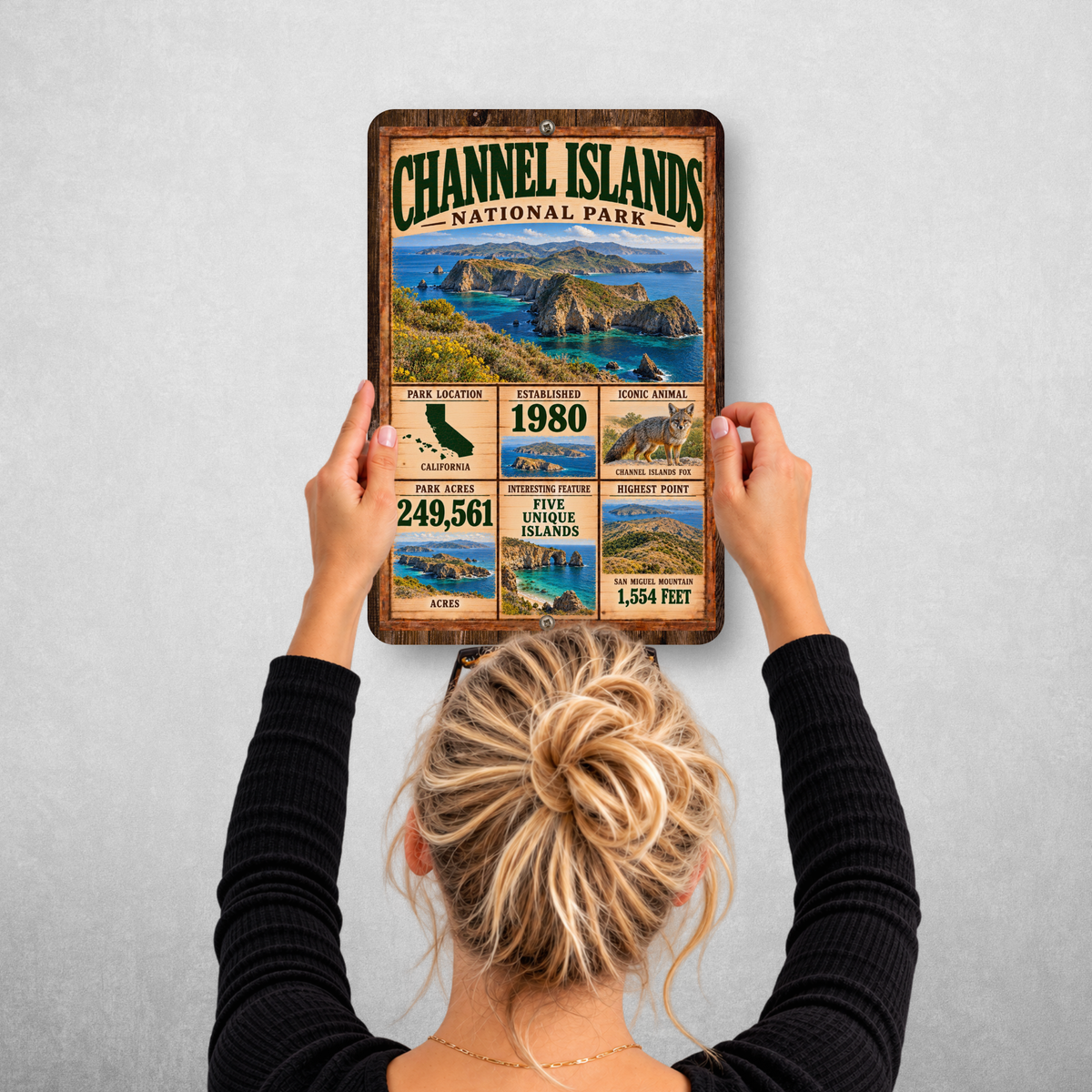 Channel Islands National Park facts sign hanging on a wall