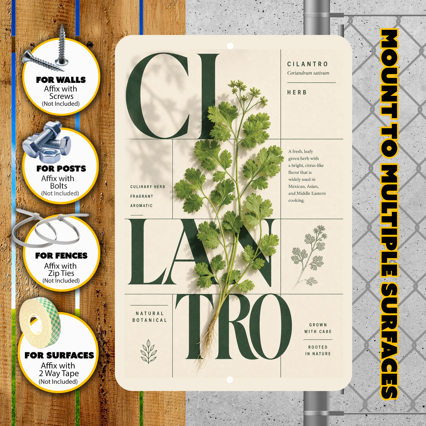 Cilantro Botanical Aluminum Sign – Herb Kitchen & Garden Décor