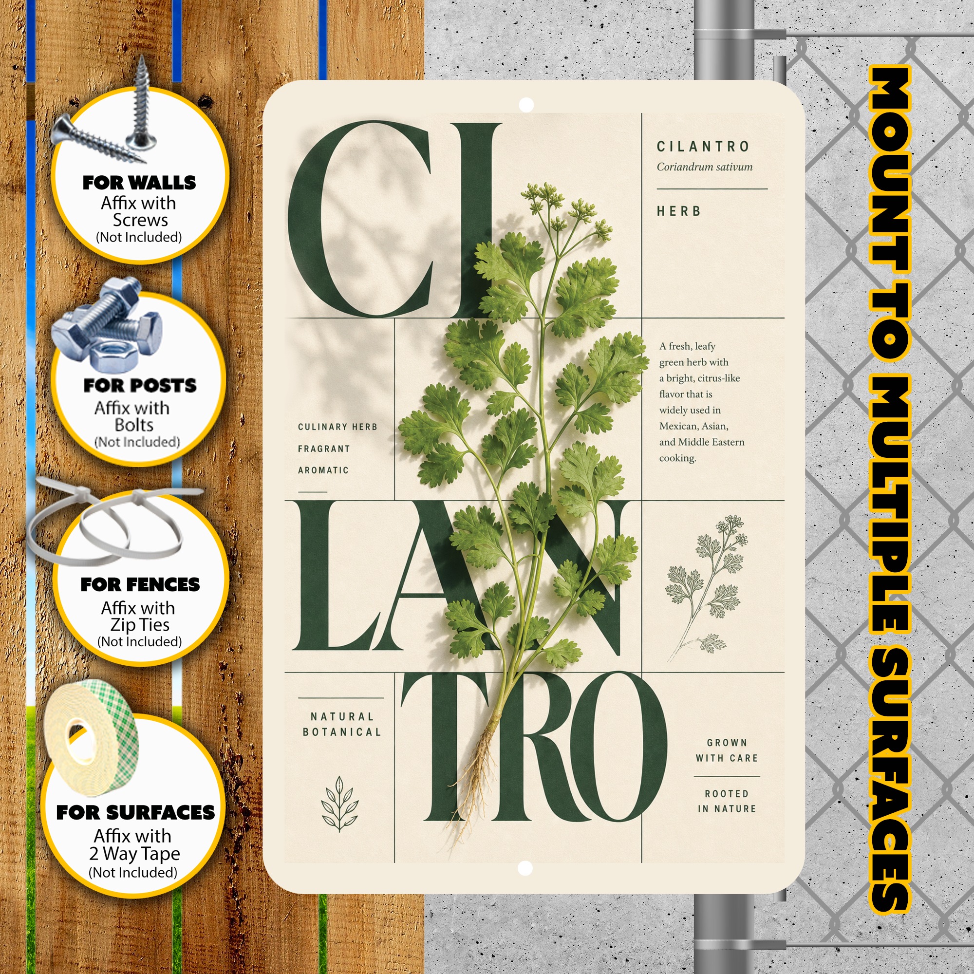 Cilantro Botanical Aluminum Sign – Herb Kitchen & Garden Décor