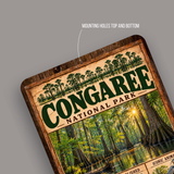 Congaree National Park aluminum sign showing rounded corners and mounting holes