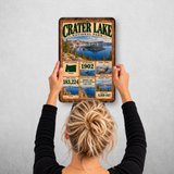 Crater Lake National Park facts sign hanging on a wall