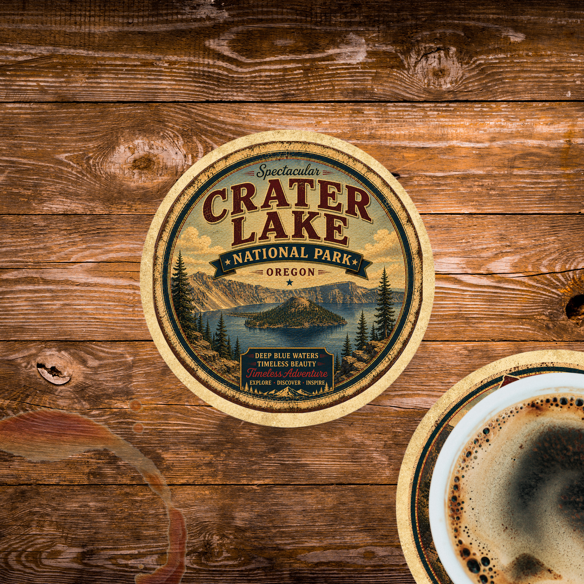 Crater Lake National Park Ceramic Coaster – 4" Round