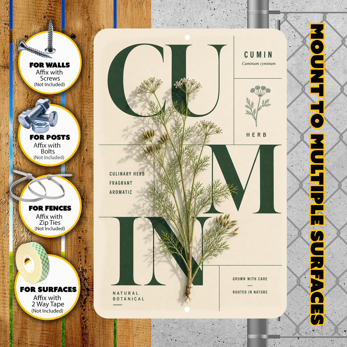 Cumin Botanical Aluminum Sign – Herb Kitchen & Garden Décor