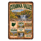 Cuyahoga Valley National Park facts aluminum sign with vintage Ohio waterfall artwork