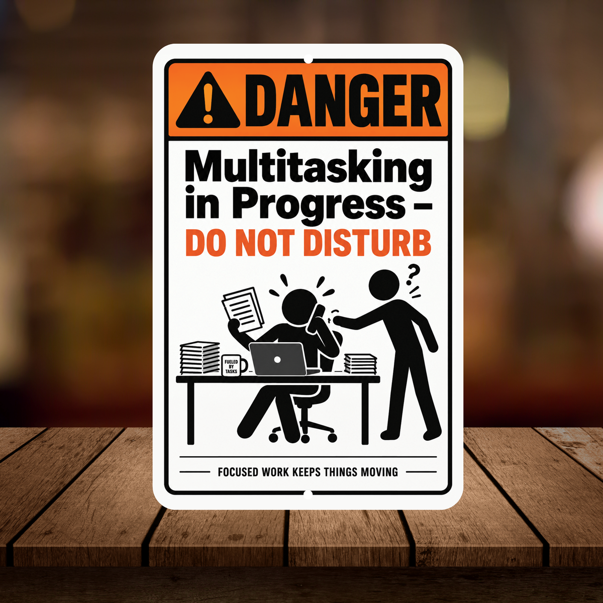 Danger Multitasking in Progress Sign – Funny Office & Workplace Aluminum Sign
